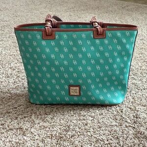 Dooney & Bourke Purse:  Teal, Monogramed, Gold Hardware